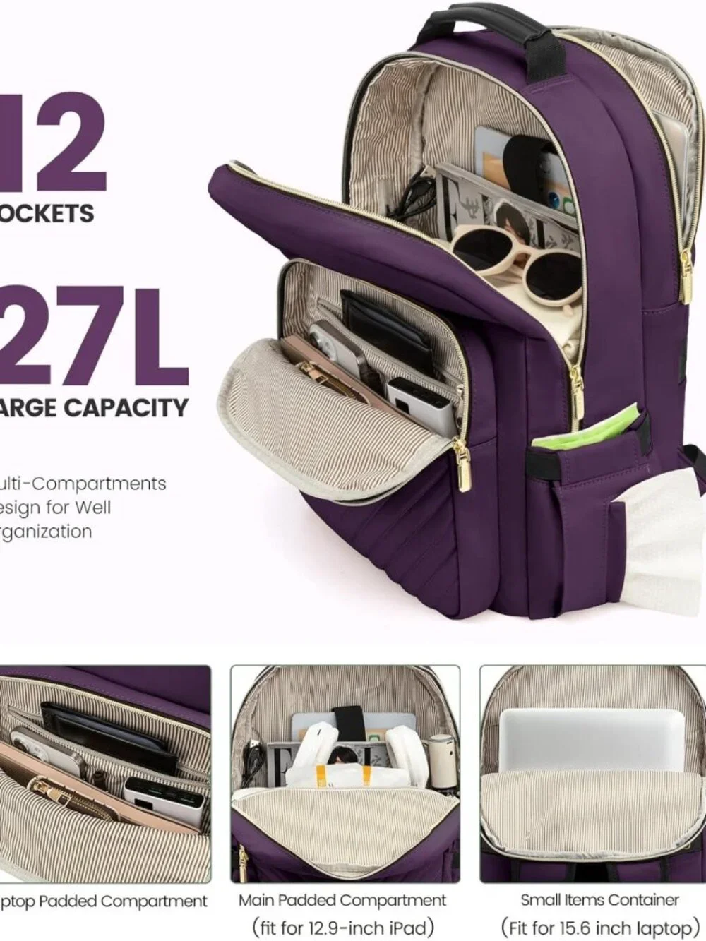 Stylish Quilted Laptop Backpack Purse for Women, Travel & School Bag with USB